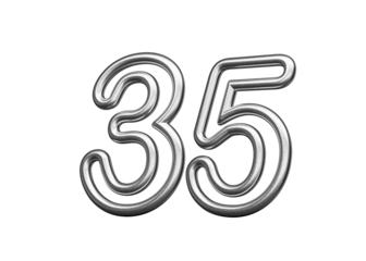 Number Thirty five 35 Made Of Silver Metallic White Background 3D Illustration