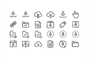 Cloud storage and transfer outline icons for web interfaces system operations and workflow tools