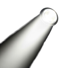 Bright white spotlight beam shining diagonally across a dark creating a dramatic focused light effect for presentations or stage design concepts on transparent background