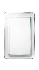 Clear rectangular glass frame mockup with rounded corners and subtle reflections perfect for displaying digital art or product advertisements against a on transparent background