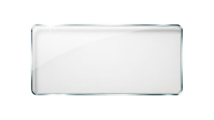 Sleek rectangular glossy white glass banner with rounded corners and metallic silver border perfect for digital design elements on transparent background