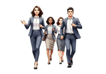 Obraz premium Diverse business team walking forward together isolated on transparent background