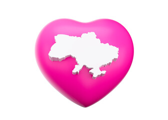 Pink Heart With Map Of Ukraine 3d Illustration