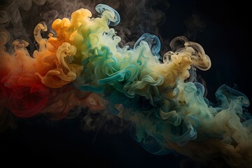 Colorful ink cloud swirling in dark water abstract background