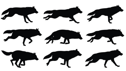 Silhouette sequence depicting a wolf running through various stages of motion