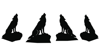 Silhouette of four wolves howling at the moon a captivating wildlife scene © SHM707k