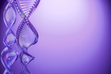 DNA Abstract 3d polygonal DNA molecule chemistry biology or gene cell concept violet blur background 3D render