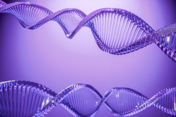 DNA Abstract 3d polygonal DNA molecule chemistry biology or gene cell concept violet blur background 3D render
