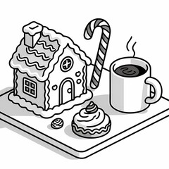 Minimalist Line Art Christmas Treats Isometric Illustration.