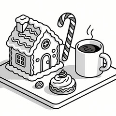 Minimalist Line Art Christmas Treats Isometric Illustration.