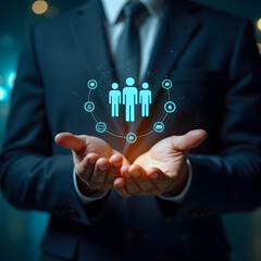 business man touching virtual screen