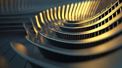 Composition of Architecture With Spatial Emphasis Curved Forms and Detailed Relief Capturing Metallic Textures In Urban Structure Closeup