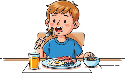 a boy who is eating with gusto