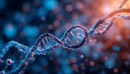 Abstract Molecular Background Featuring DNA Strands, Neural Networks, and Scientific Innovation Themes