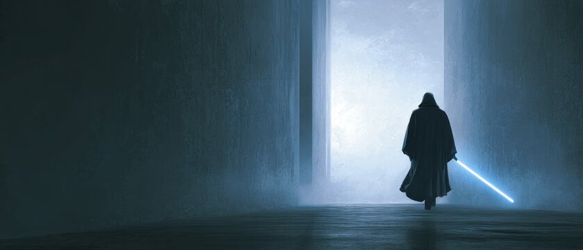 Figure with lightsaber silhouette in doorway