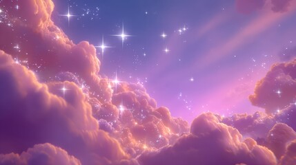 Dreamy Sky with Pink and Purple Hues and Sparkling Lights at Sunset