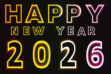 Bright and festive greeting for a happy new year 2026 with glowing text effect