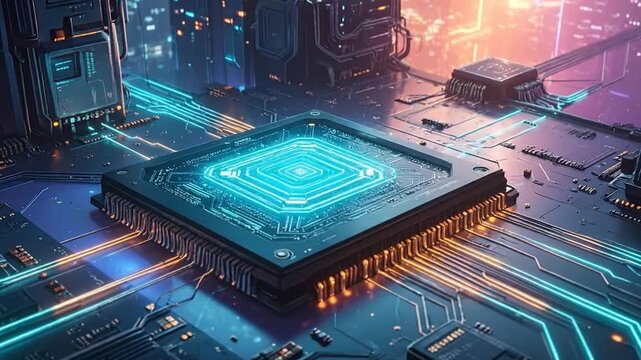 Abstract futuristic CPU processor design, showcasing technology and digital innovation