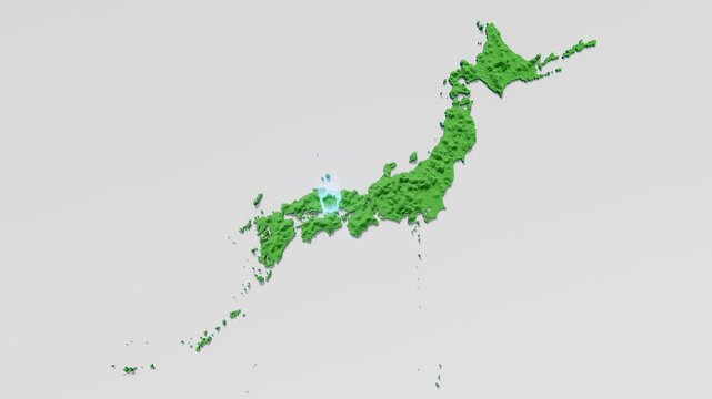 ハニカム構造状の岡山県の立体地図