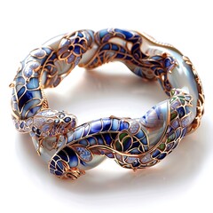 Intricate snake-shaped bracelet with floral patterns on a transparent background