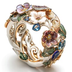 Elegant floral gemstone bracelet on a transparent background