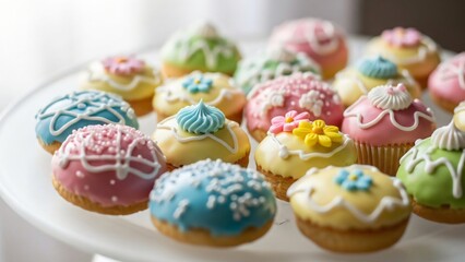 Assortment of Colorful Mini Donuts with Sprinkles and Frosting