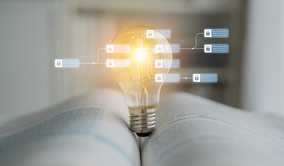 Blockchain structure showing distributed data blocks linked with encryption, representing secure transaction verification, decentralized control, and immutable record system Latch