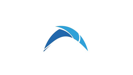 A modern abstract logo featuring two overlapping blue curved shapes forming an arch-like design on a white background.