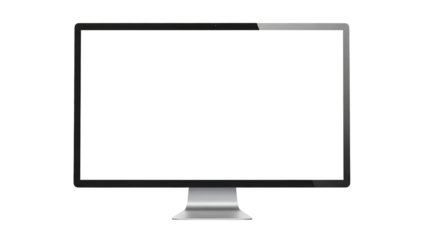 Modern computer monitor with blank white screen on a simple stand