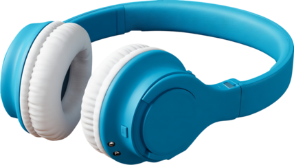 Blue wireless headphones high resolution PNG clipart isolated on transparent background modern over ear audio headset cutout for music design branding and digital artwork