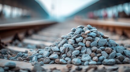 Pile Of Rocks On Railway Tracks In Soft Focus With Blurred Background