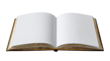 Blank open notebook isolated on transparent background high resolution PNG style clean white pages perfect for digital cutout mockups stationery design layouts and creative planning concepts