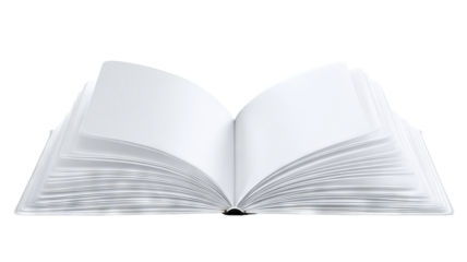 Blank open notebook isolated on transparent background high resolution PNG style clean white pages perfect for digital cutout mockups stationery design layouts and creative planning concepts