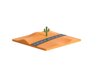 3D Cartoon Desert Road with Solitary Cactus