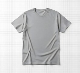 Naklejka premium Plain grey short sleeve t-shirt with textured sleeves laid flat on a white grid background