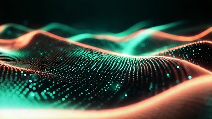Digital data waves flowing with glowing particles technology - Powered by Adobe