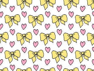 Bow and heart. Seamless pattern. Design for cards, posters, and packaging.