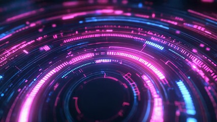 Abstract technology matrix forming glowing data circles - Powered by Adobe