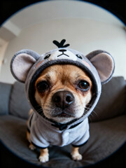 Sad Dog in Cute Clothes with Low Saturation Look