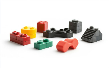 Obraz premium A Set of Toy Building Blocks in Various Shapes for Creative Play