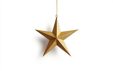 Fototapeta premium A Shining Golden Star Ornament Hanging from a String