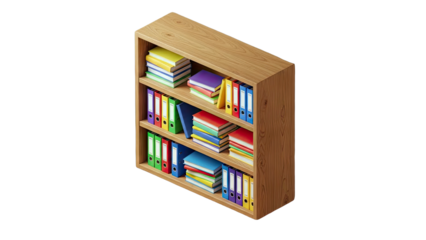 Bookshelf with Books and Folders in a Clean Office Environment