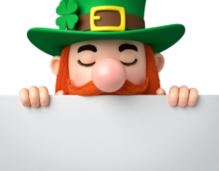 A fun, green, Irish cartoon leprechaun character with a hat and shamrock for Saint Patrick's Day celebration