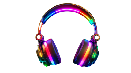 Vibrant wireless RGB headphones glowing at night for music lovers high resolution PNG cutout on transparent background for modern audio design and digital branding