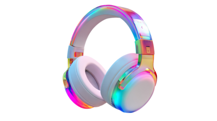 Vibrant wireless RGB headphones glowing at night for music lovers high resolution PNG cutout on transparent background for modern audio design and digital branding