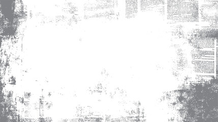 Faded grey textured newspaper print with scattered text fragments and distressed grunge overlay on white background