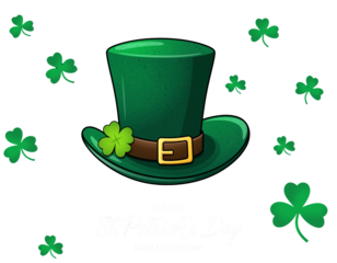 St Patrick's Day leprechaun hat with clover and gold coins, a lucky Irish holiday celebration vector illustration