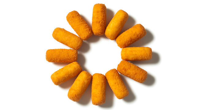 Crispy fried croquettes arranged in circle on white surface

