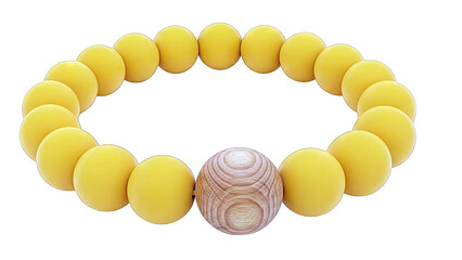 Yellow Beaded Bracelet with Natural Wood Centerpiece on Transparent Background