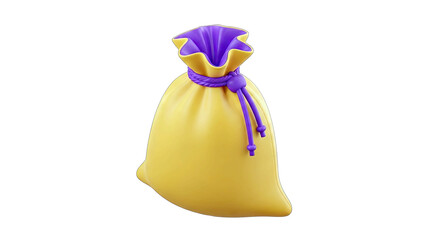 Yellow Drawstring Pouch With Purple Accents Isolated On Transparent Background